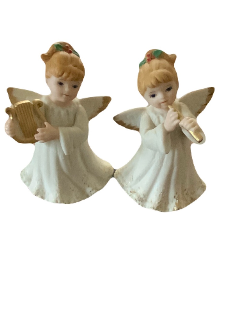 Vintage Lefton Porcelain Christmas Angel Figurine Set Of Two